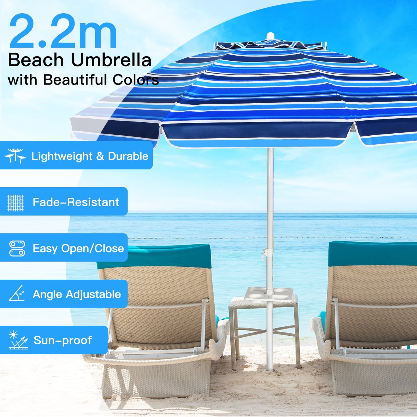 7.2 Feet Portable Outdoor Beach Umbrella with Sand Anchor and Tilt Mechanism for Poolside and Garden-Navy Kids Crystal