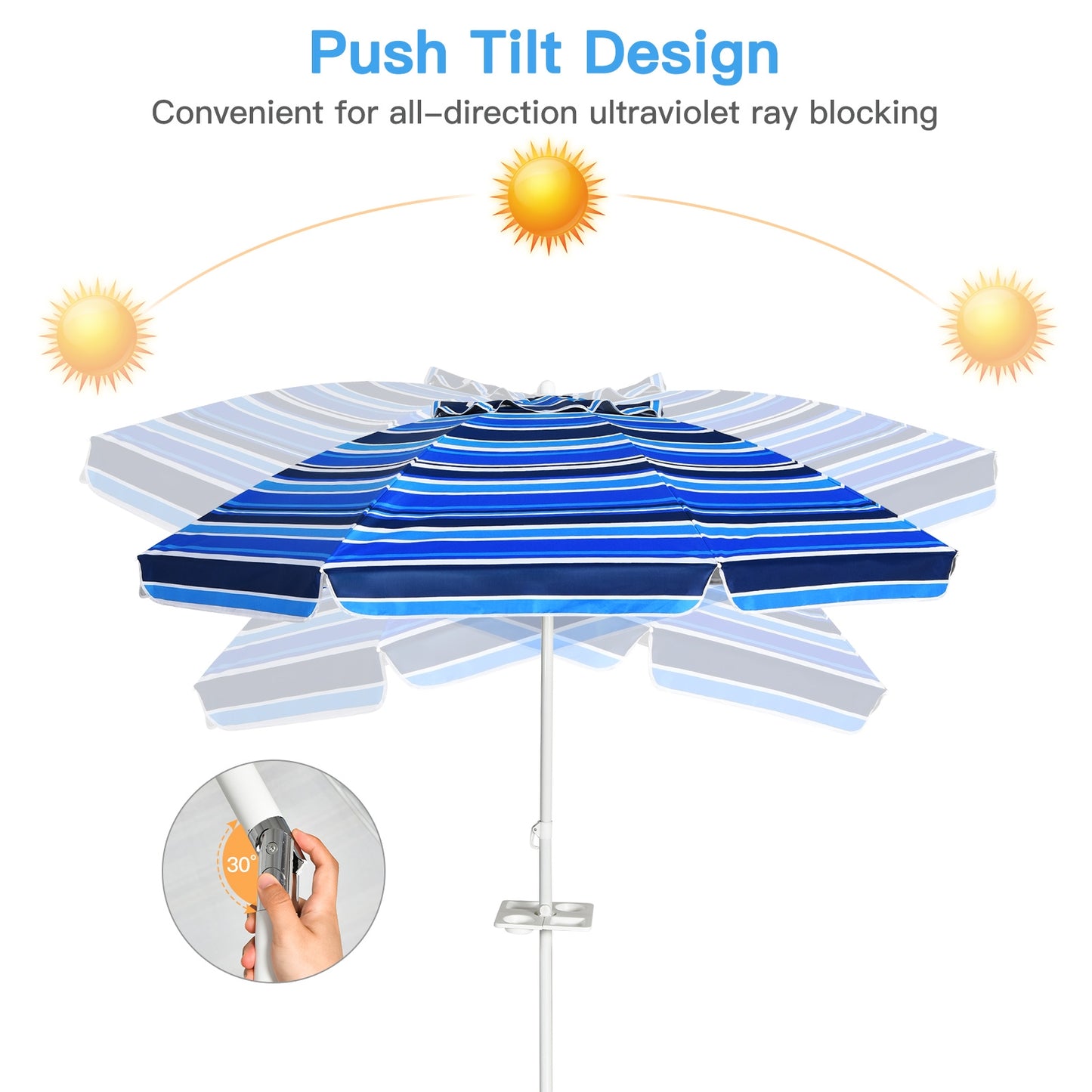 7.2 Feet Portable Outdoor Beach Umbrella with Sand Anchor and Tilt Mechanism for Poolside and Garden-Navy Kids Crystal
