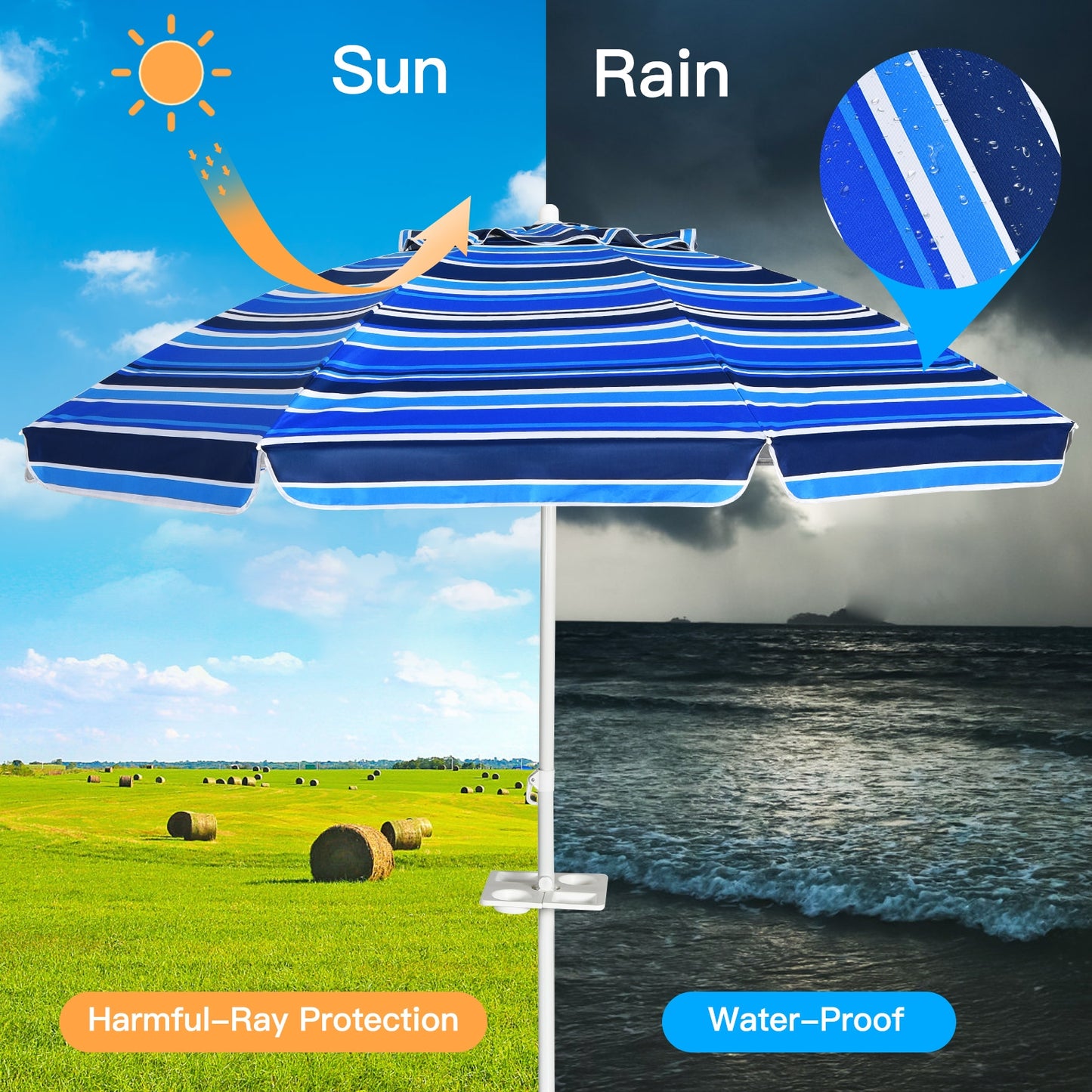 7.2 Feet Portable Outdoor Beach Umbrella with Sand Anchor and Tilt Mechanism for Poolside and Garden-Navy Kids Crystal