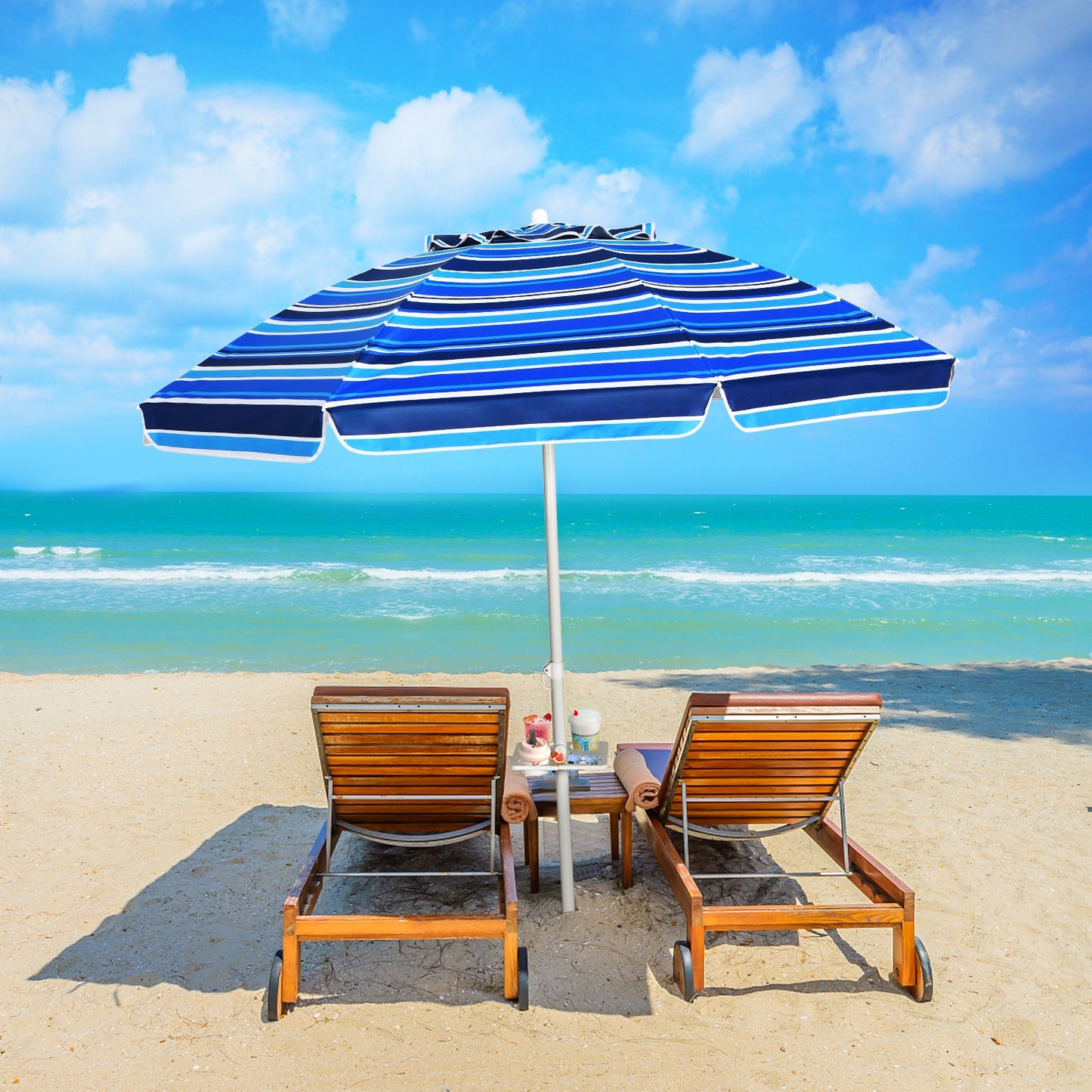 7.2 Feet Portable Outdoor Beach Umbrella with Sand Anchor and Tilt Mechanism for Poolside and Garden-Navy Kids Crystal