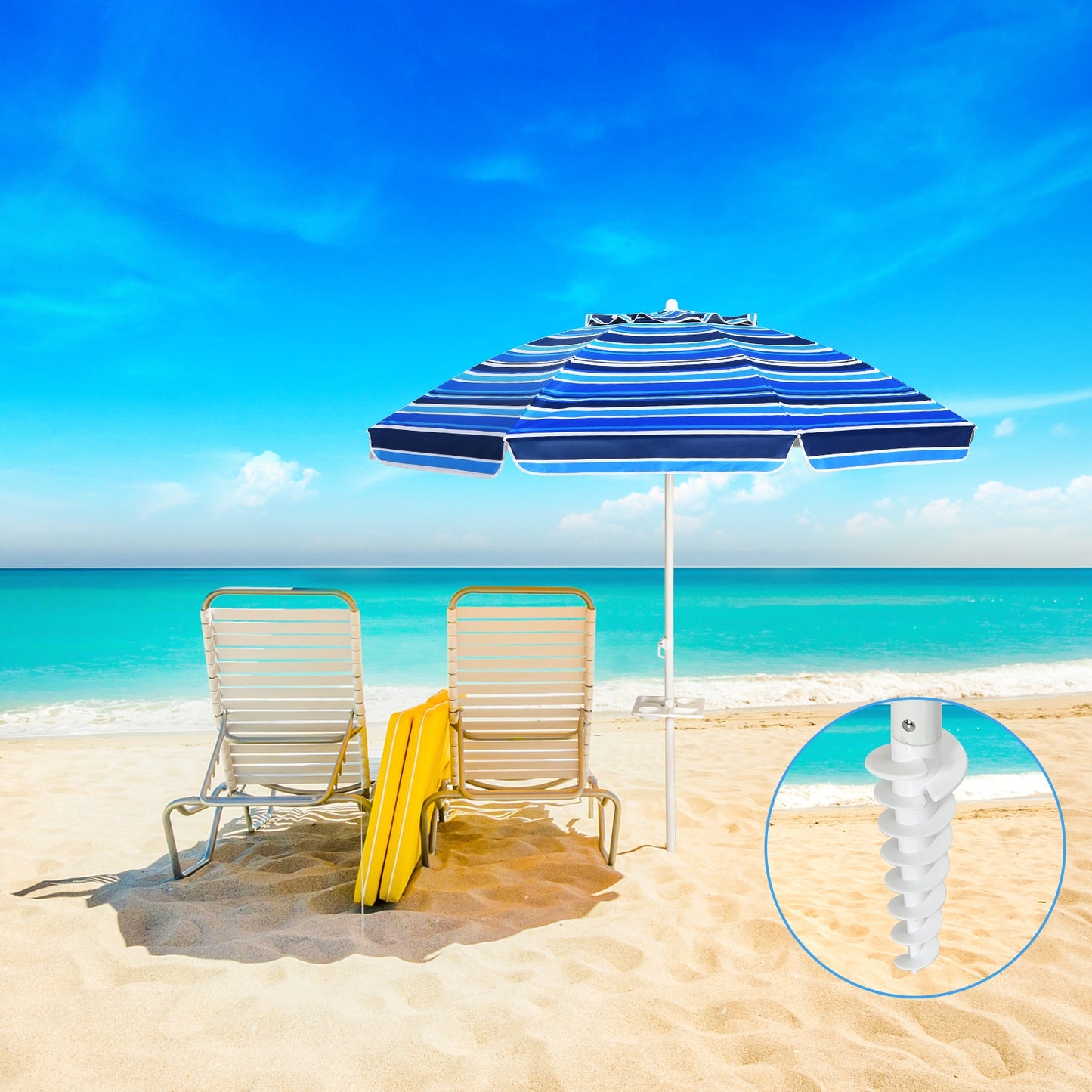 7.2 Feet Portable Outdoor Beach Umbrella with Sand Anchor and Tilt Mechanism for Poolside and Garden-Navy Kids Crystal