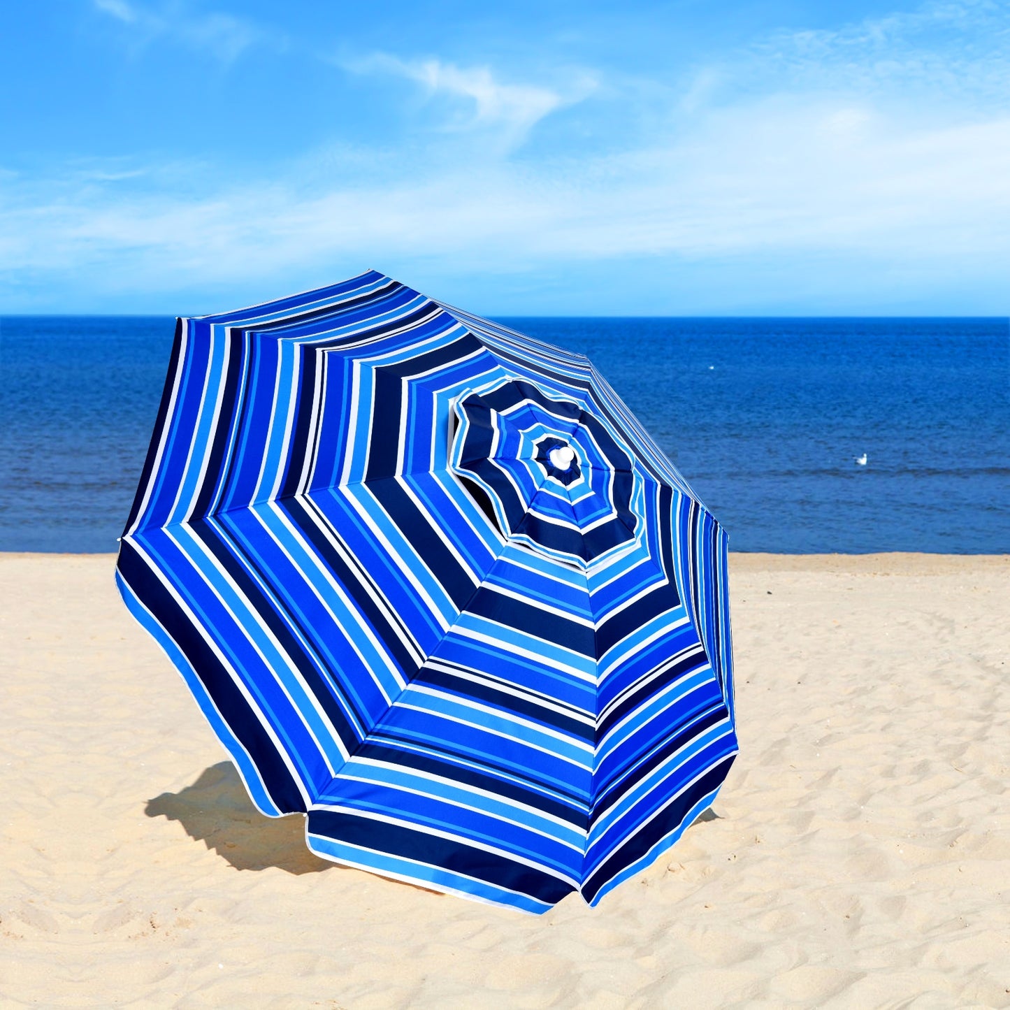 7.2 Feet Portable Outdoor Beach Umbrella with Sand Anchor and Tilt Mechanism for Poolside and Garden-Navy Kids Crystal