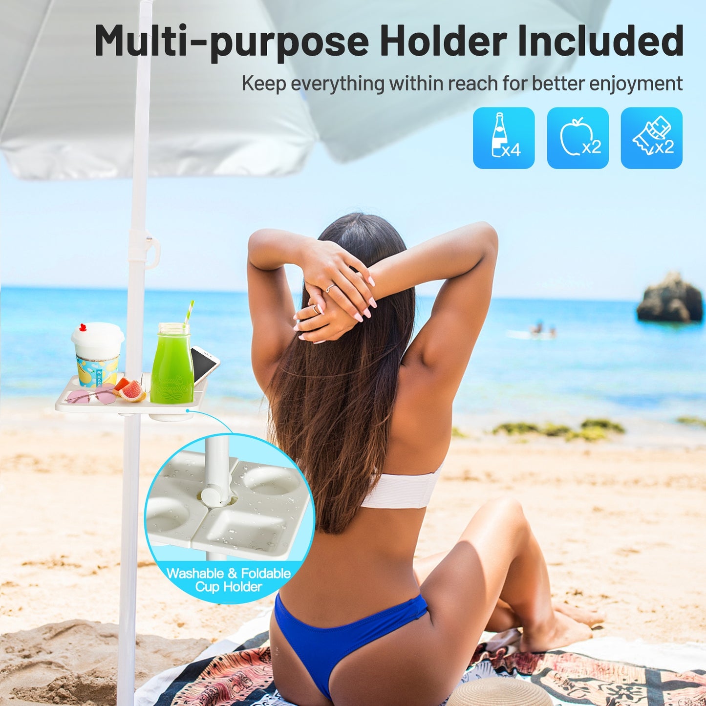 7.2 Feet Portable Outdoor Beach Umbrella with Sand Anchor and Tilt Mechanism-Blue Kids Crystal