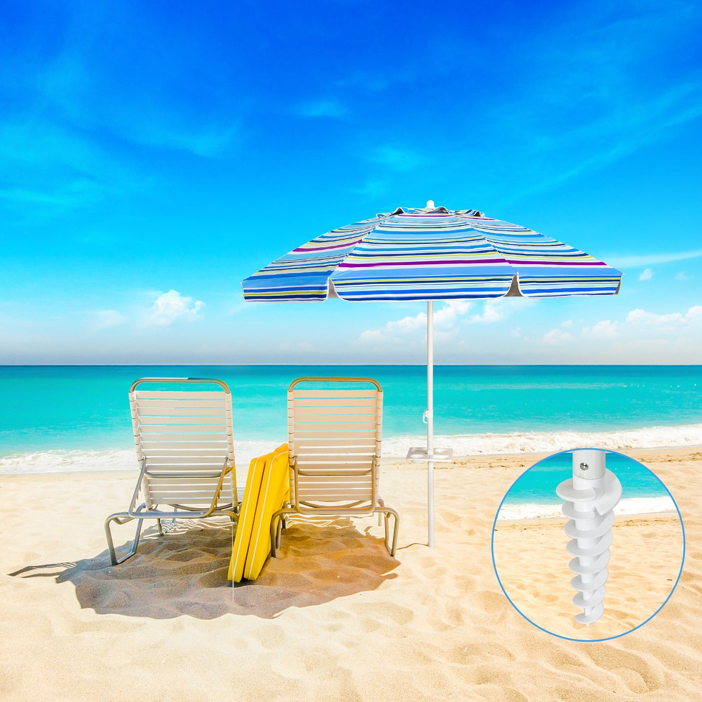 7.2 Feet Portable Outdoor Beach Umbrella with Sand Anchor and Tilt Mechanism-Blue Kids Crystal