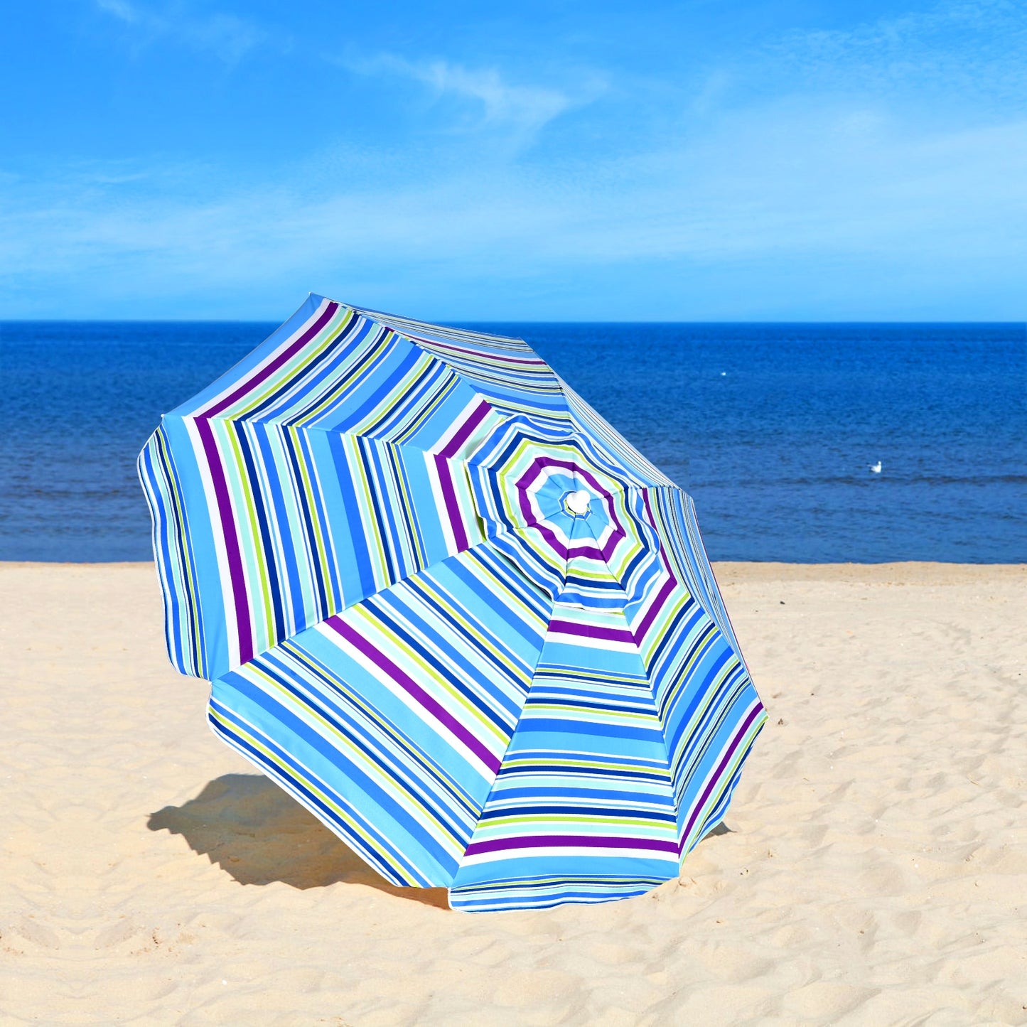 7.2 Feet Portable Outdoor Beach Umbrella with Sand Anchor and Tilt Mechanism-Blue Kids Crystal