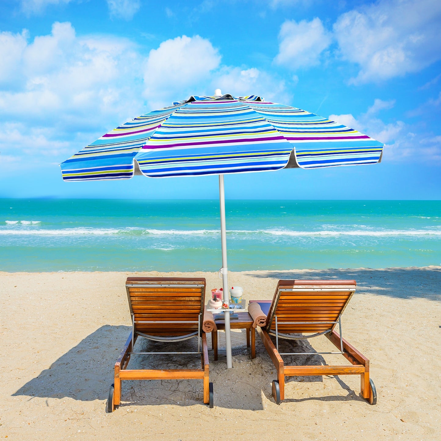 7.2 Feet Portable Outdoor Beach Umbrella with Sand Anchor and Tilt Mechanism-Blue Kids Crystal