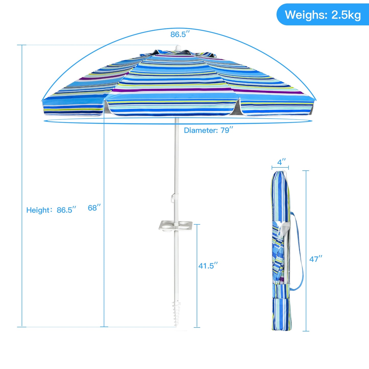 7.2 Feet Portable Outdoor Beach Umbrella with Sand Anchor and Tilt Mechanism-Blue Kids Crystal