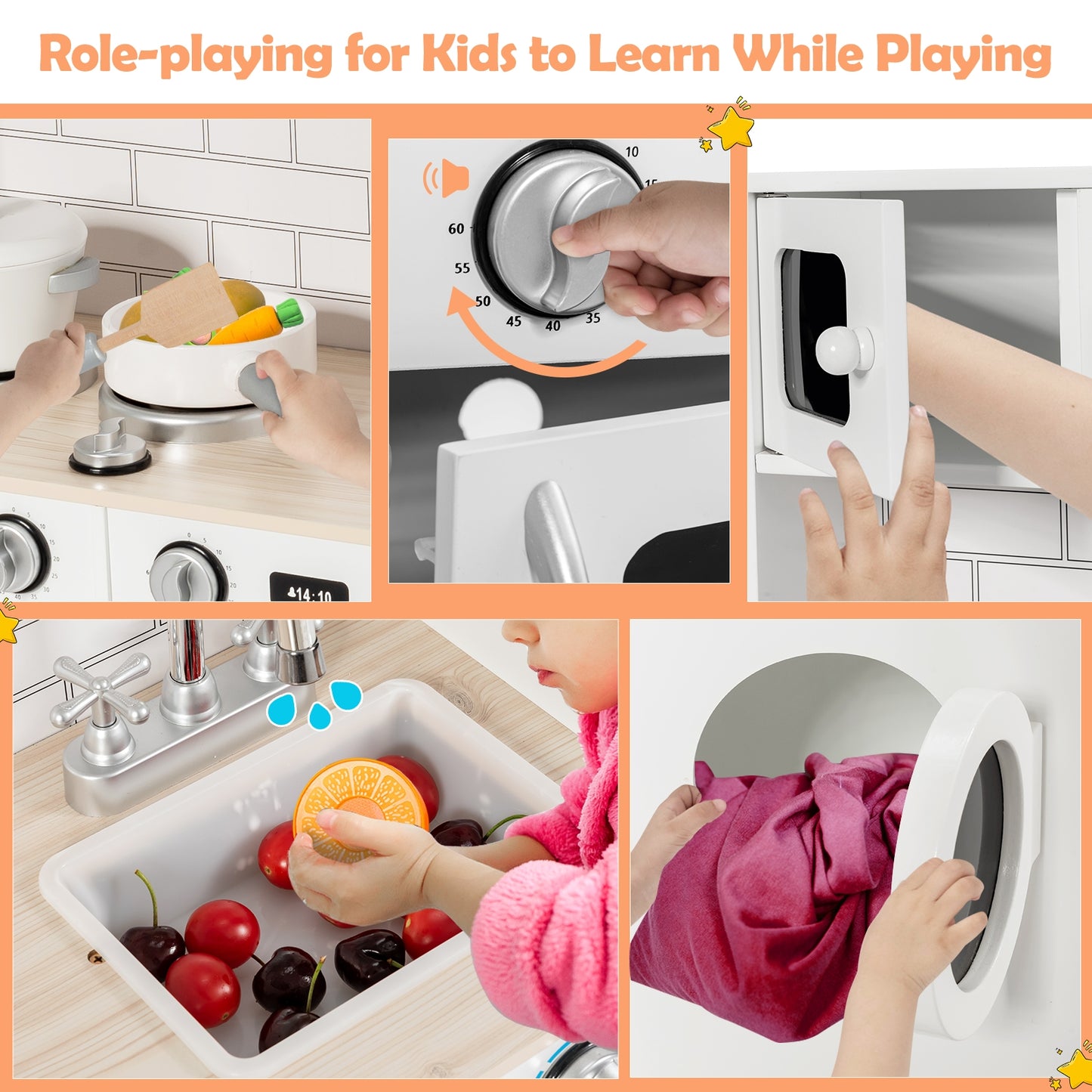 Wooden Kids Kitchen with Washing Machine Kids Crystal
