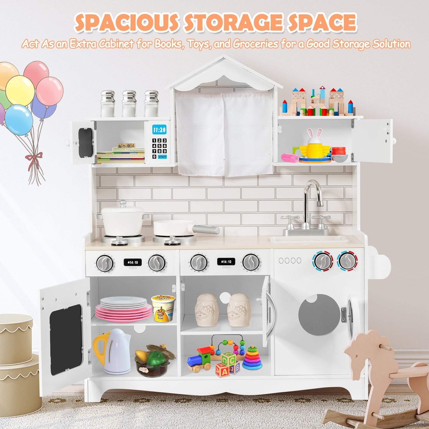 Wooden Kids Kitchen with Washing Machine Kids Crystal