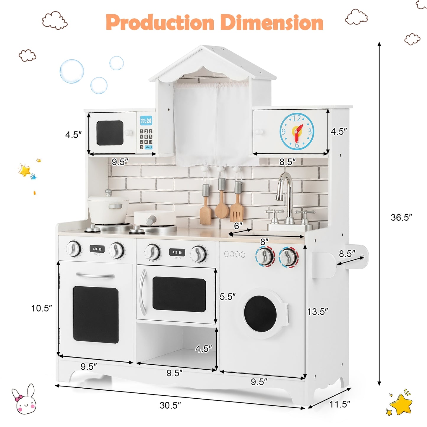 Wooden Kids Kitchen with Washing Machine Kids Crystal
