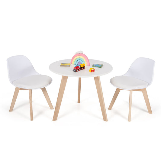 Modern Kids Activity Play Table and 2 Chairs Set with Beech Leg Cushion-White Kids Crystal