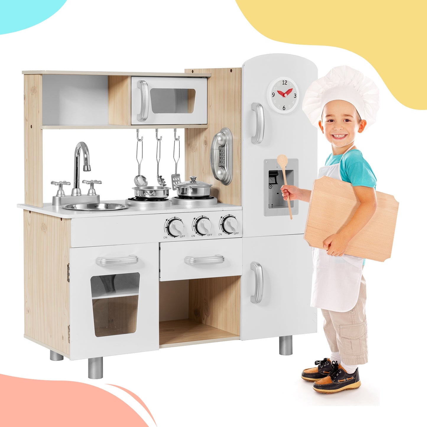 Vintage Play Kitchen Pretend Kids Cooking Playset Toys with Water Dispense Kids Crystal
