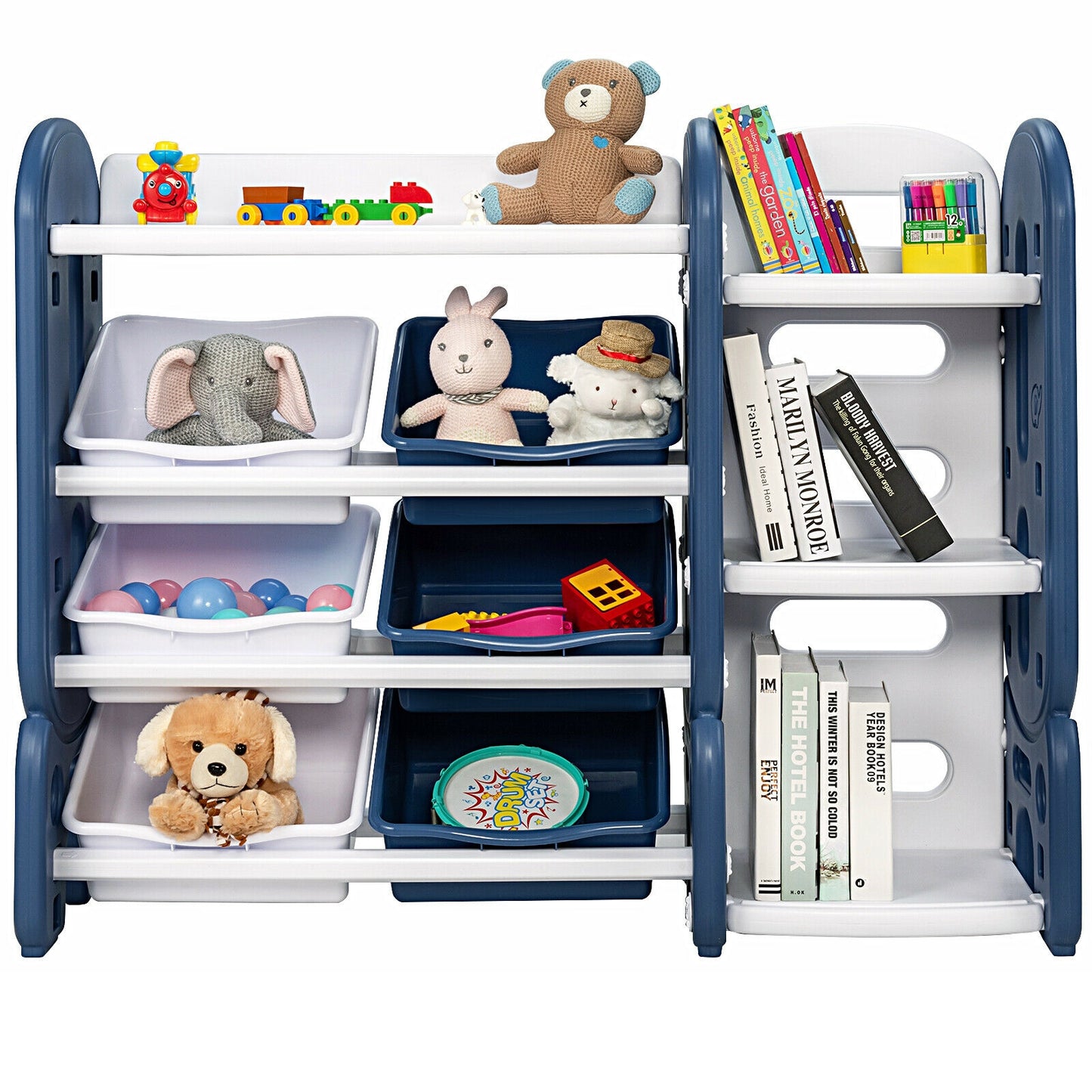 Kids Toy Storage Organizer with Bins and Multi-Layer Shelf for Bedroom Playroom-Blue Kids Crystal