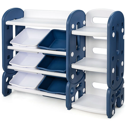 Kids Toy Storage Organizer with Bins and Multi-Layer Shelf for Bedroom Playroom-Blue Kids Crystal