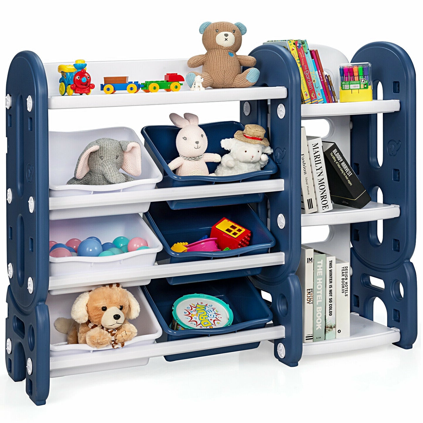 Kids Toy Storage Organizer with Bins and Multi-Layer Shelf for Bedroom Playroom-Blue Kids Crystal