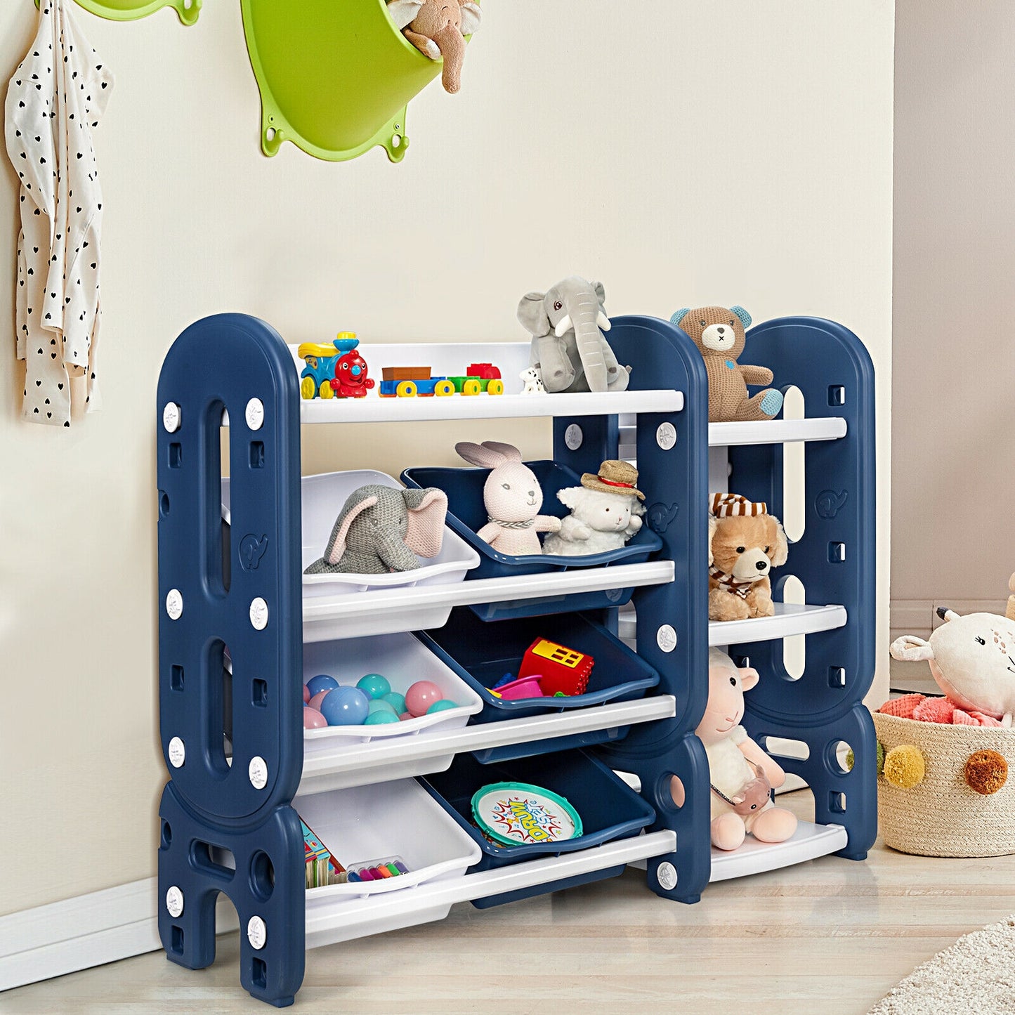 Kids Toy Storage Organizer with Bins and Multi-Layer Shelf for Bedroom Playroom-Blue Kids Crystal