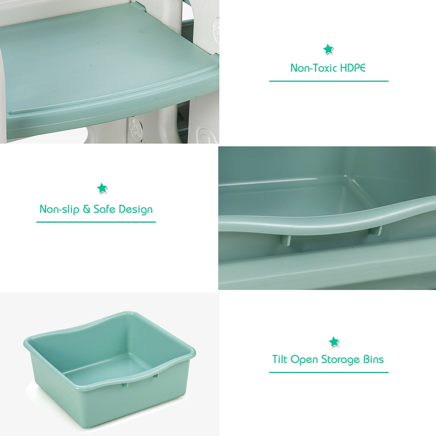 Kids Toy Storage Organizer with Bins and Multi-Layer Shelf for Bedroom Playroom-Green Kids Crystal