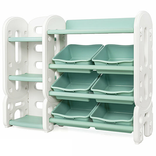 Kids Toy Storage Organizer with Bins and Multi-Layer Shelf for Bedroom Playroom-Green Kids Crystal