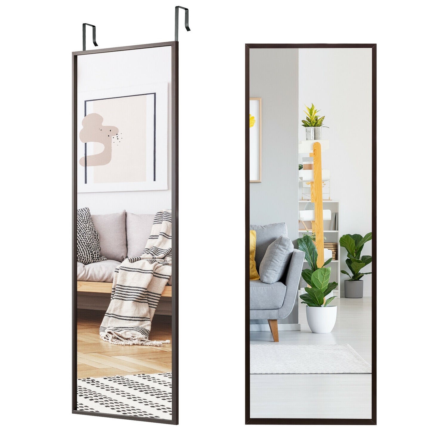 Full Length Metal Door Mirror with Adjustable Hook-Brown Kids Crystal