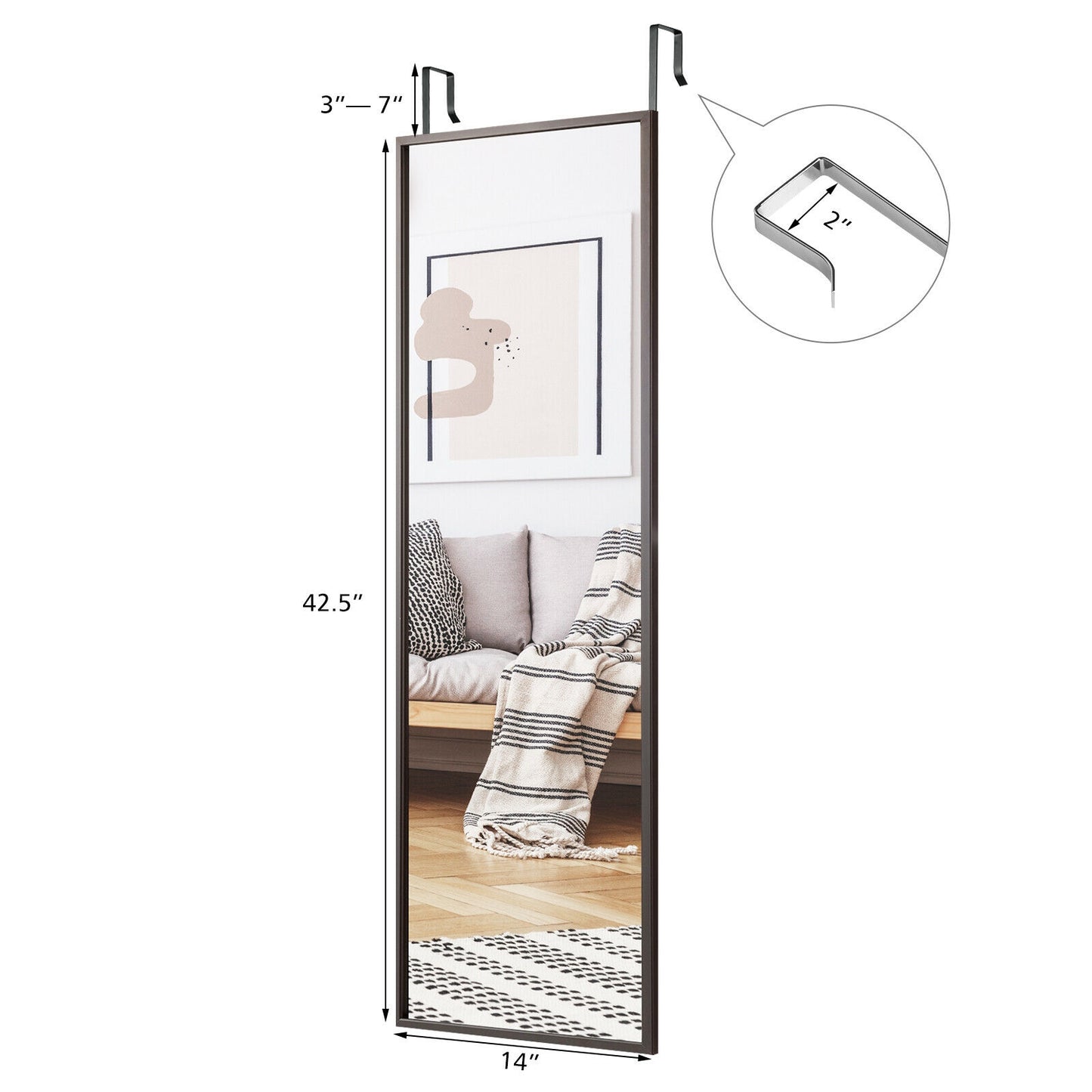 Full Length Metal Door Mirror with Adjustable Hook-Brown Kids Crystal