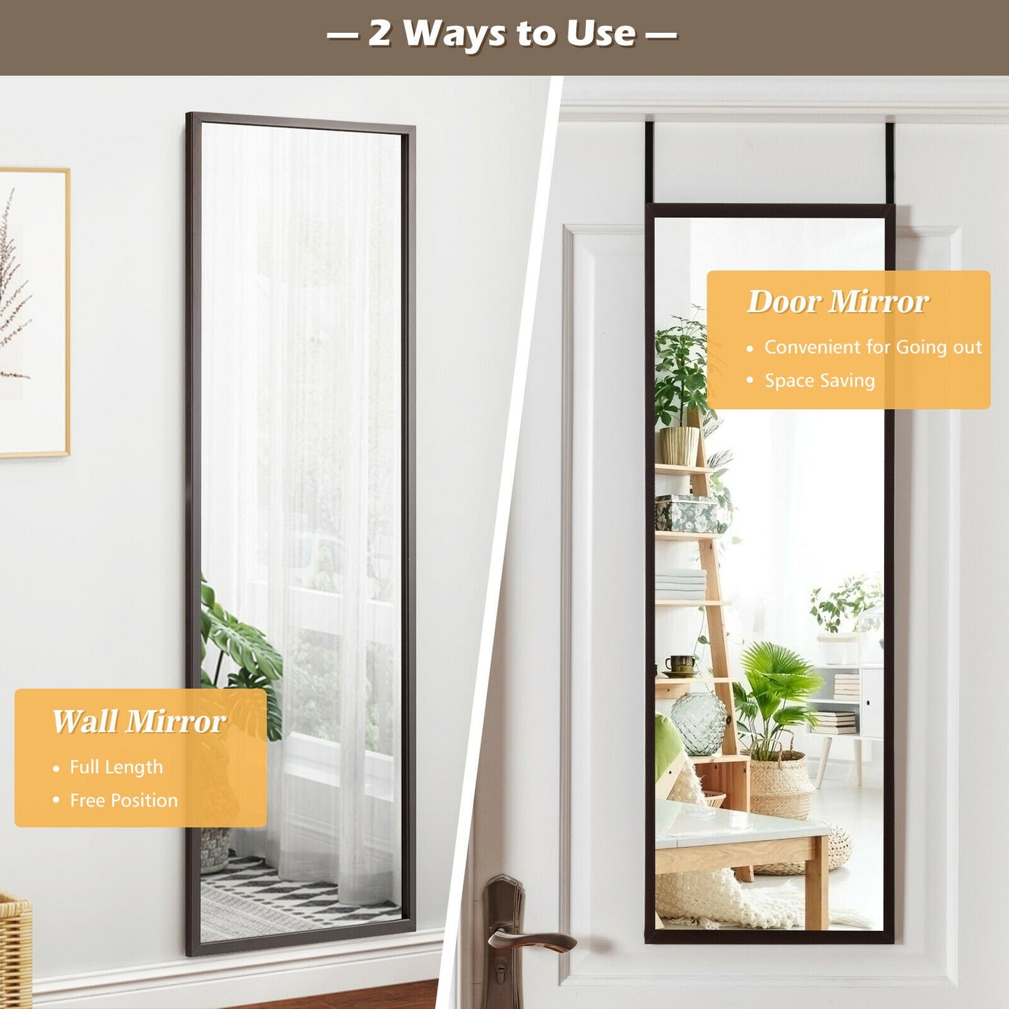 Full Length Metal Door Mirror with Adjustable Hook-Brown Kids Crystal