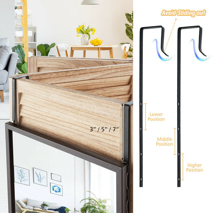 Full Length Metal Door Mirror with Adjustable Hook-Brown