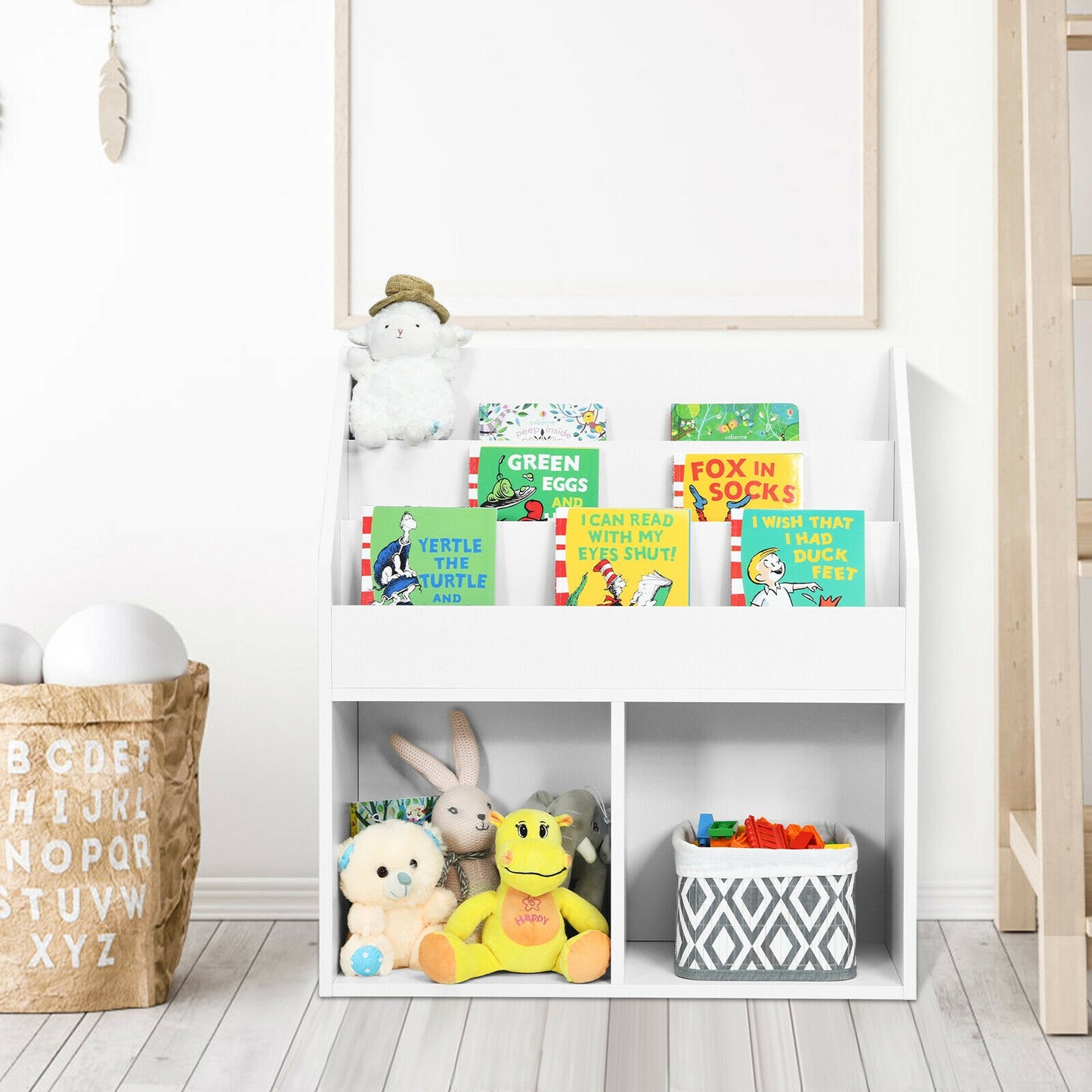 Kids Wooden Bookshelf Bookcase Children Toy Storage Cabinet Organizer White Kids Crystal