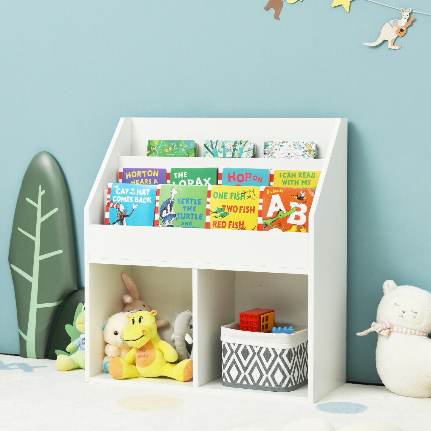 Kids Wooden Bookshelf Bookcase Children Toy Storage Cabinet Organizer White Kids Crystal