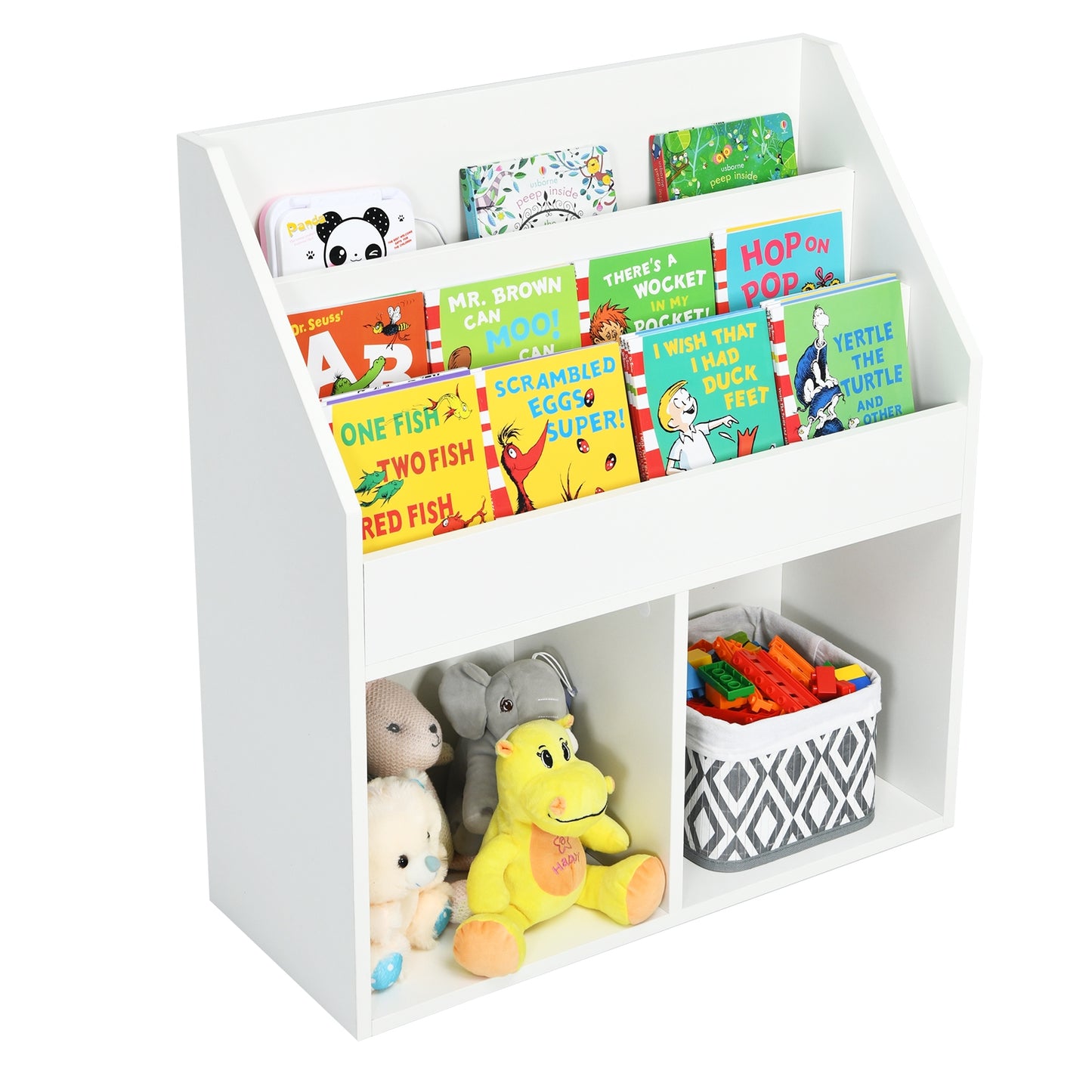 Kids Wooden Bookshelf Bookcase Children Toy Storage Cabinet Organizer White Kids Crystal