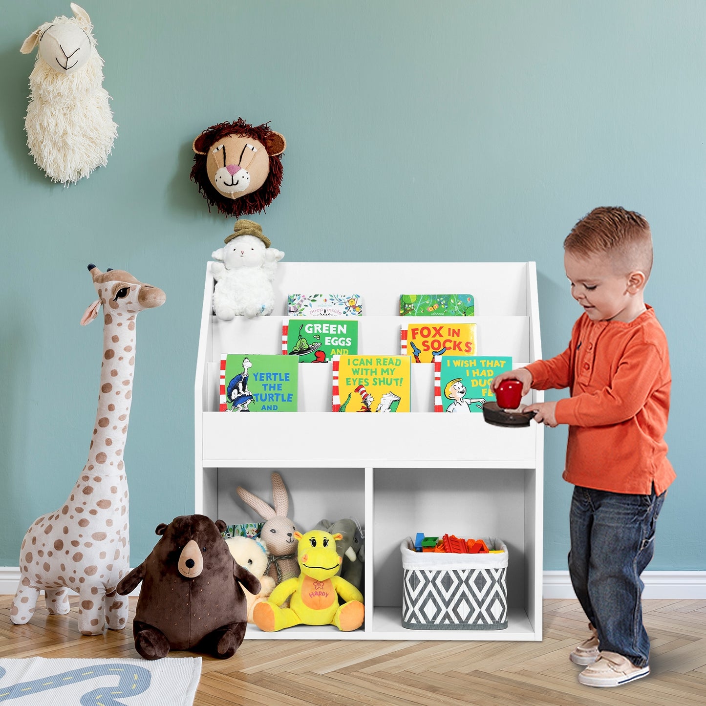Kids Wooden Bookshelf Bookcase Children Toy Storage Cabinet Organizer White Kids Crystal