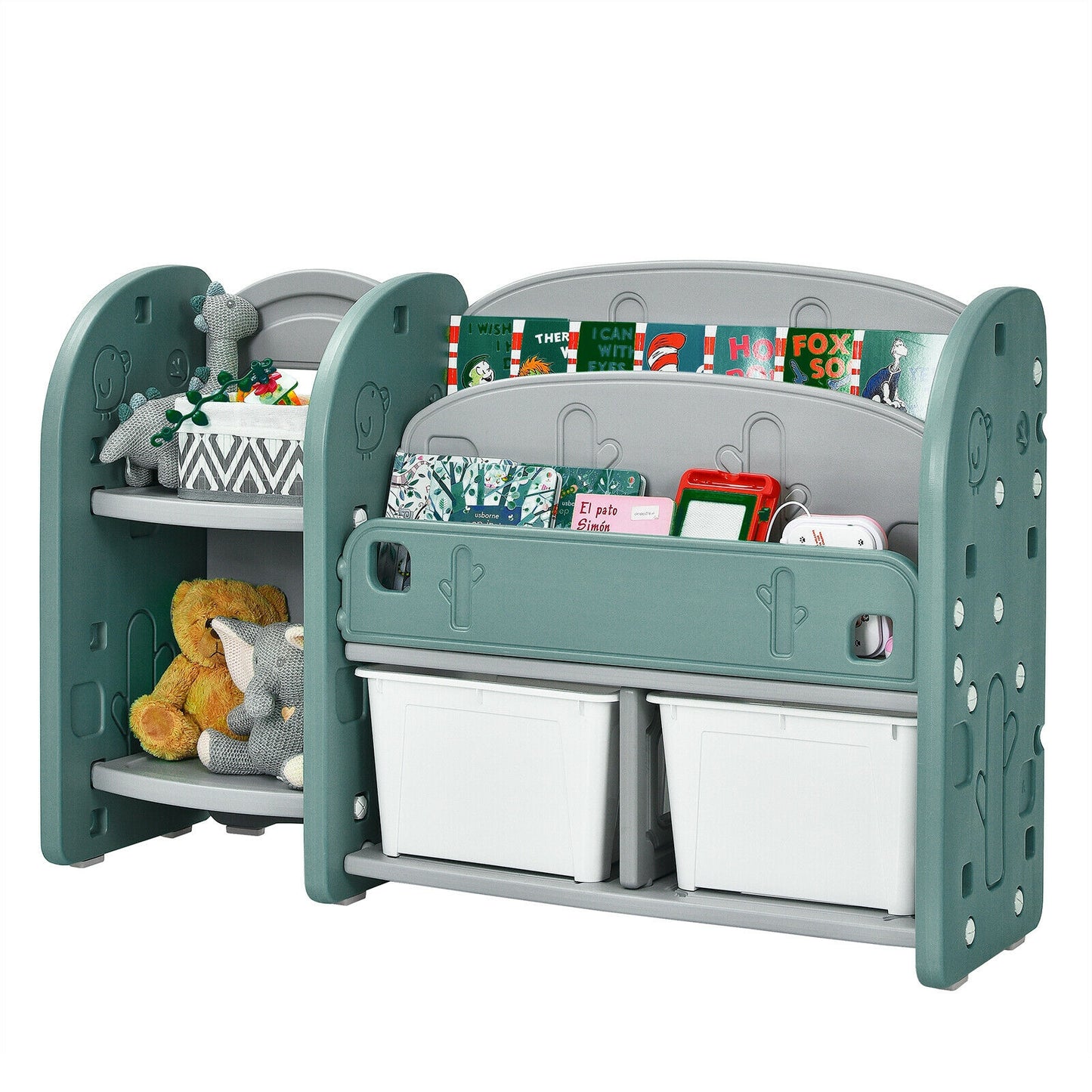 Kids Toy Storage Organizer with 2-Tier Bookshelf and Plastic Bins Kids Crystal