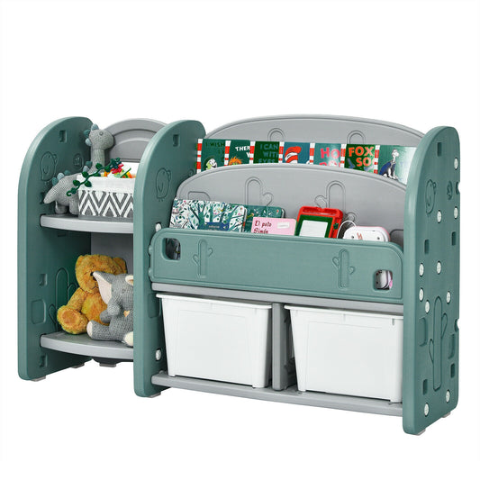 Kids Toy Storage Organizer with 2-Tier Bookshelf and Plastic Bins Kids Crystal