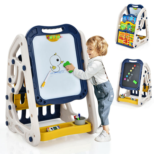 3-in-1 Kids Art Easel Double-Sided Tabletop Easel with Art Accessories-Blue Kids Crystal