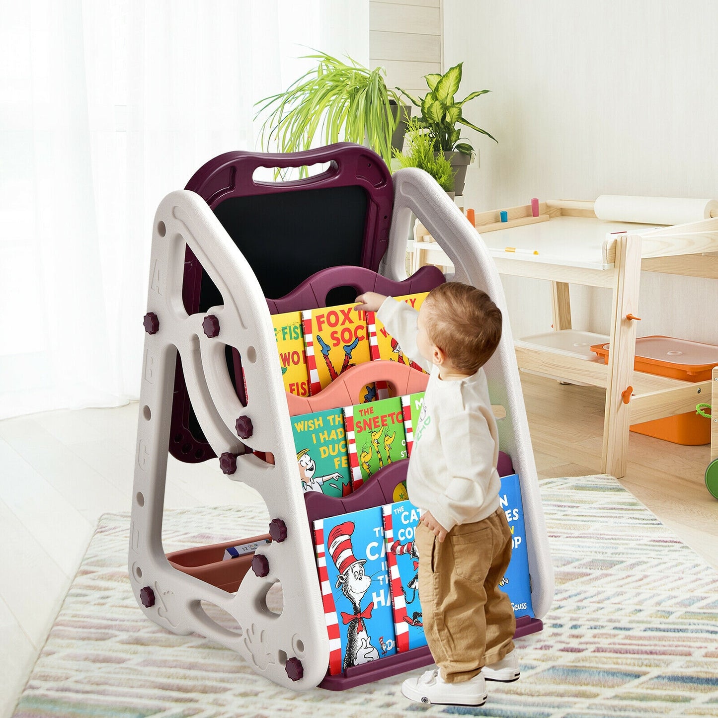 3-in-1 Kids Art Easel Double-Sided Tabletop Easel with Art Accessories-Red Kids Crystal