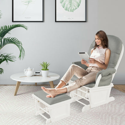 Wood Baby Glider and Ottoman Cushion Set with Padded Armrests-Light Gray