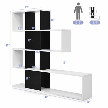 5-Tier Bookshelf Corner Ladder Bookcase with Storage Rack-Black &amp; White