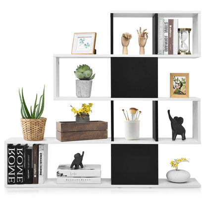 5-Tier Bookshelf Corner Ladder Bookcase with Storage Rack-Black &amp; White