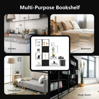 5-Tier Bookshelf Corner Ladder Bookcase with Storage Rack-Black &amp; White