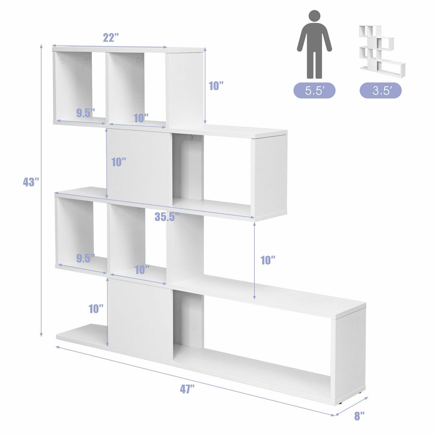 5-Tier Bookshelf Corner Ladder Bookcase with Storage Rack-White Kids Crystal