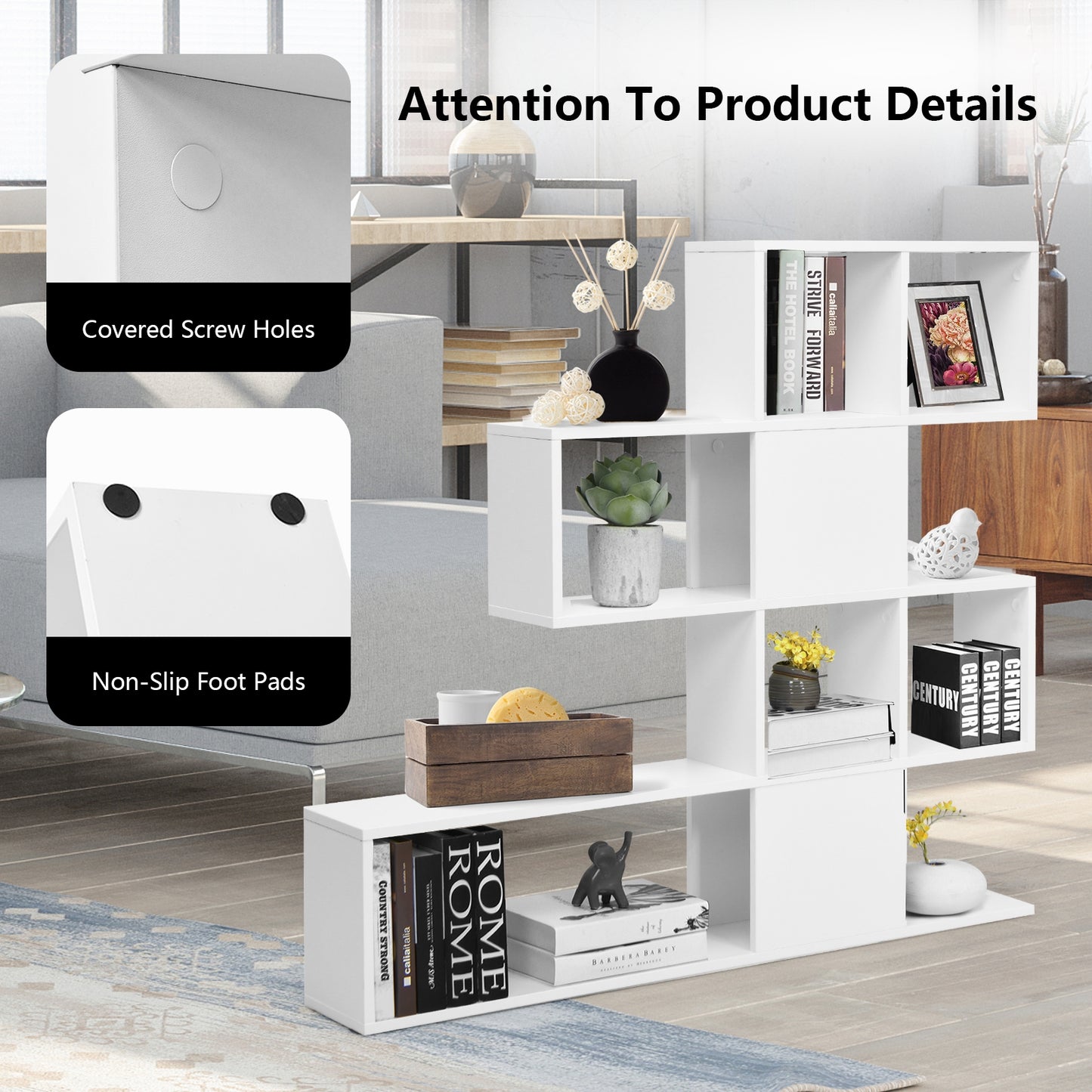 5-Tier Bookshelf Corner Ladder Bookcase with Storage Rack-White Kids Crystal