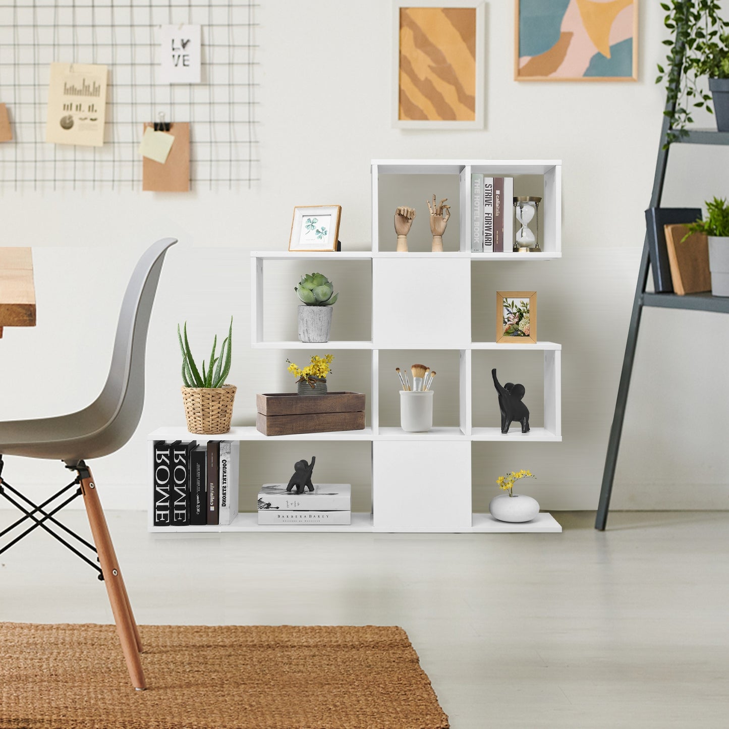 5-Tier Bookshelf Corner Ladder Bookcase with Storage Rack-White Kids Crystal