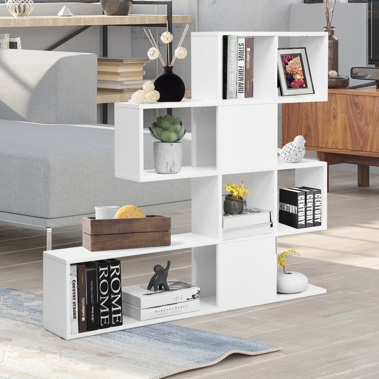 5-Tier Bookshelf Corner Ladder Bookcase with Storage Rack-White Kids Crystal