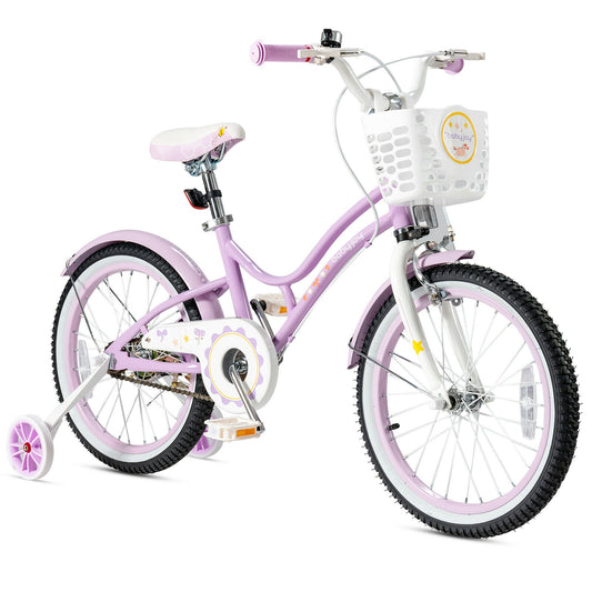 18 Inch Kids Adjustable Bike with Training Wheels-Purple Kids Crystal