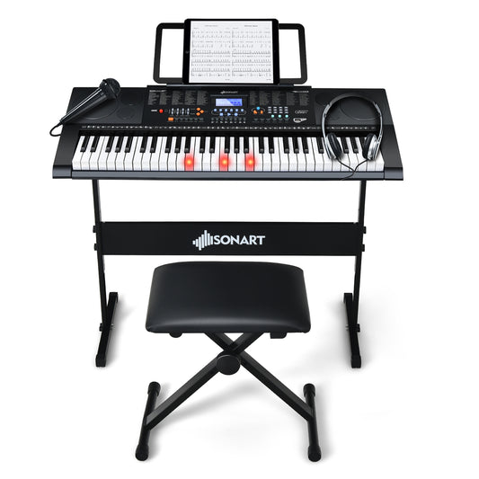 61-Key Electronic Keyboard Piano Set with Full Size Lighted Keys Kids Crystal
