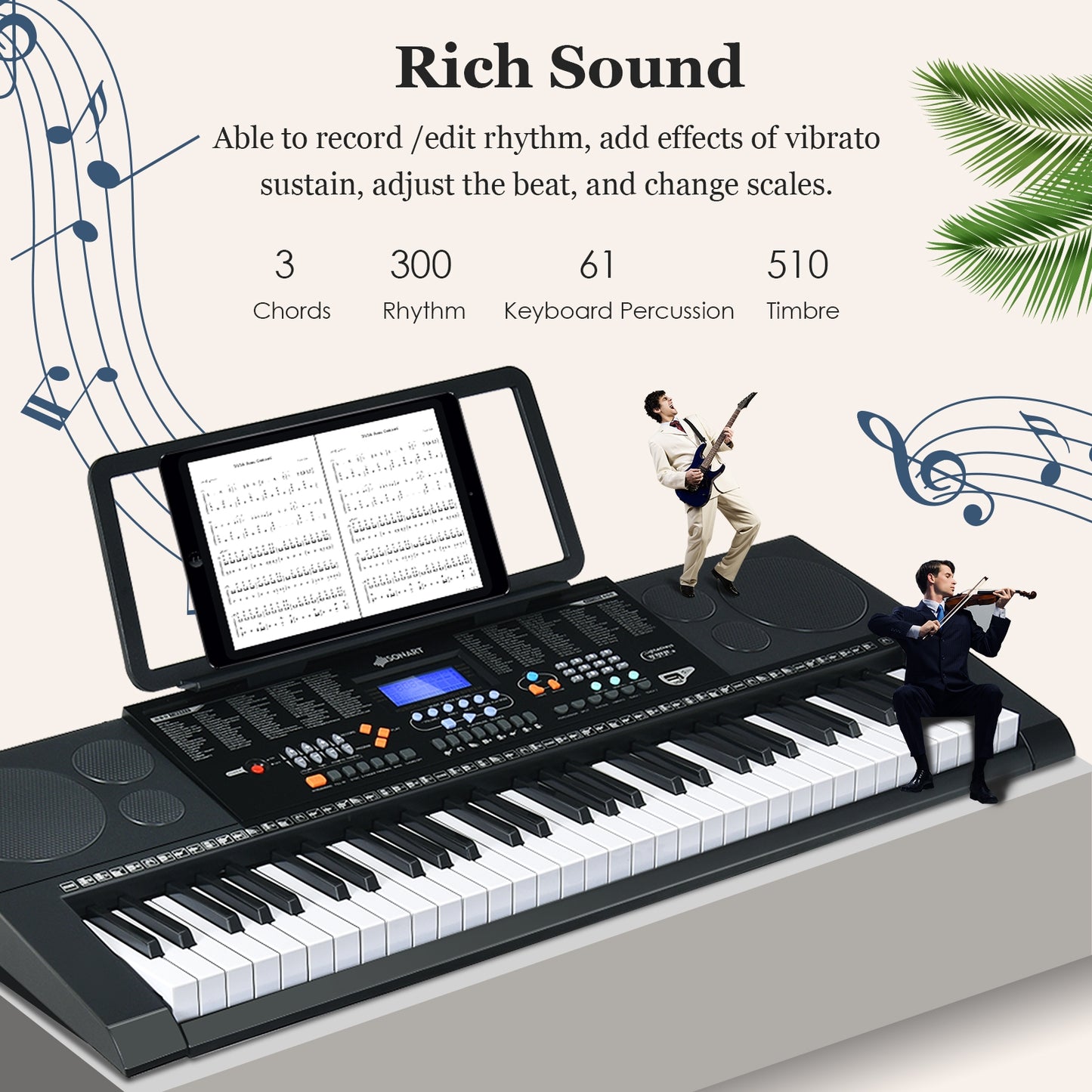 61-Key Electronic Keyboard Piano Set with Full Size Lighted Keys Kids Crystal