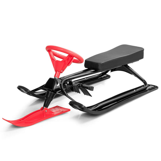 Kids Snow Sand Grass Sled w/ Steering Wheel and Brakes-Red Kids Crystal