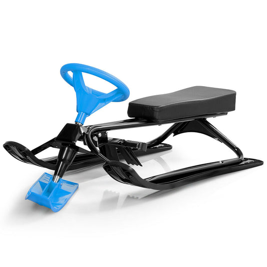 Kids Snow Sand Grass Sled with Steering Wheel and Brakes-Blue Kids Crystal