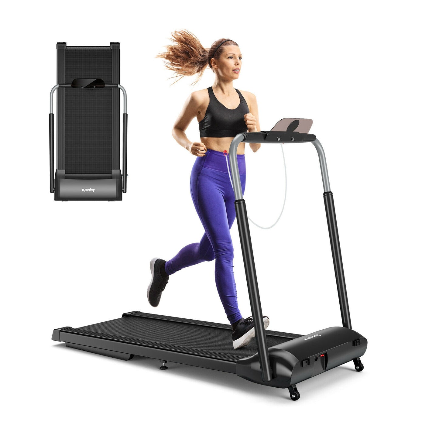 Compact Folding Treadmill with Touch Screen APP Control-Black Kids Crystal
