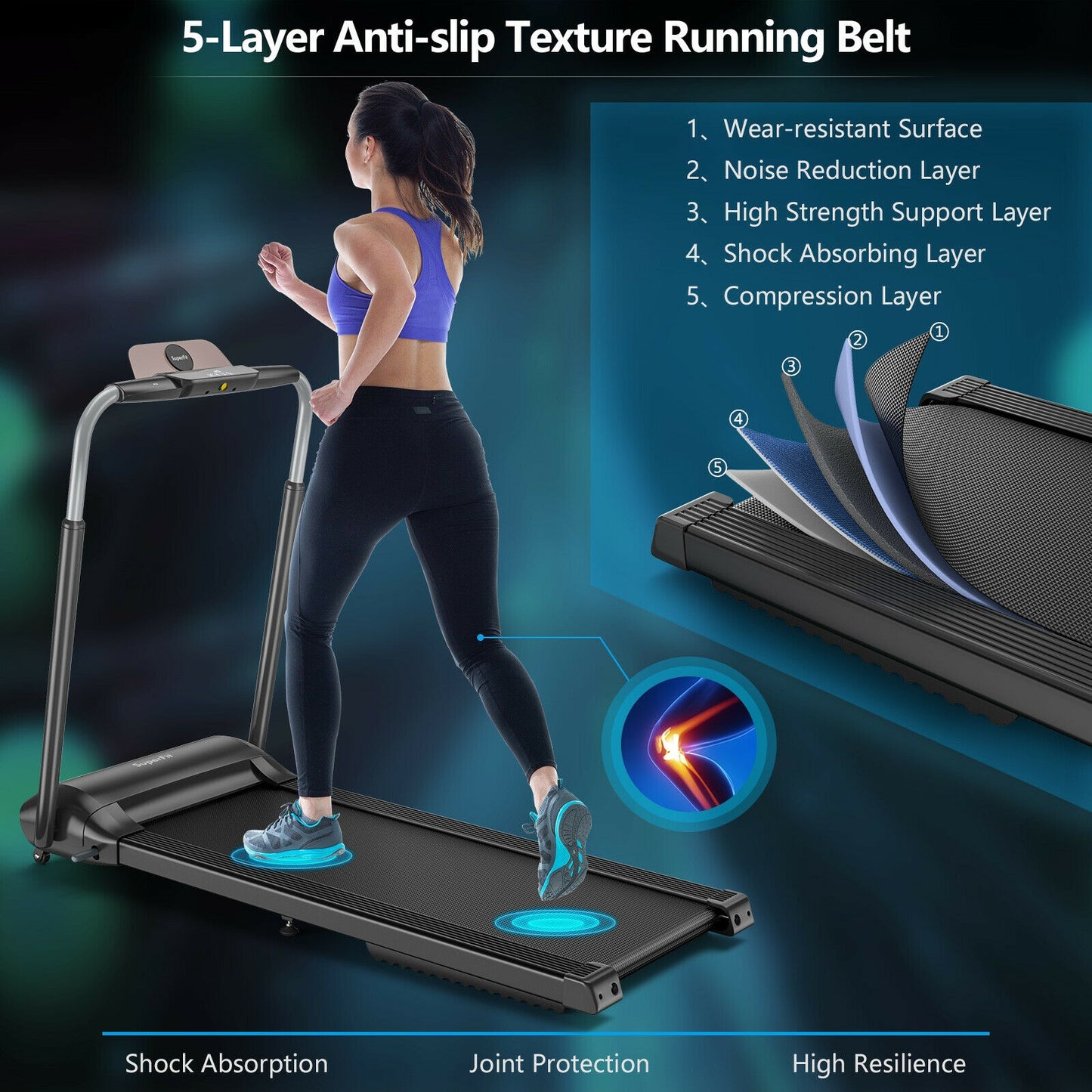 Compact Folding Treadmill with Touch Screen APP Control-Black Kids Crystal