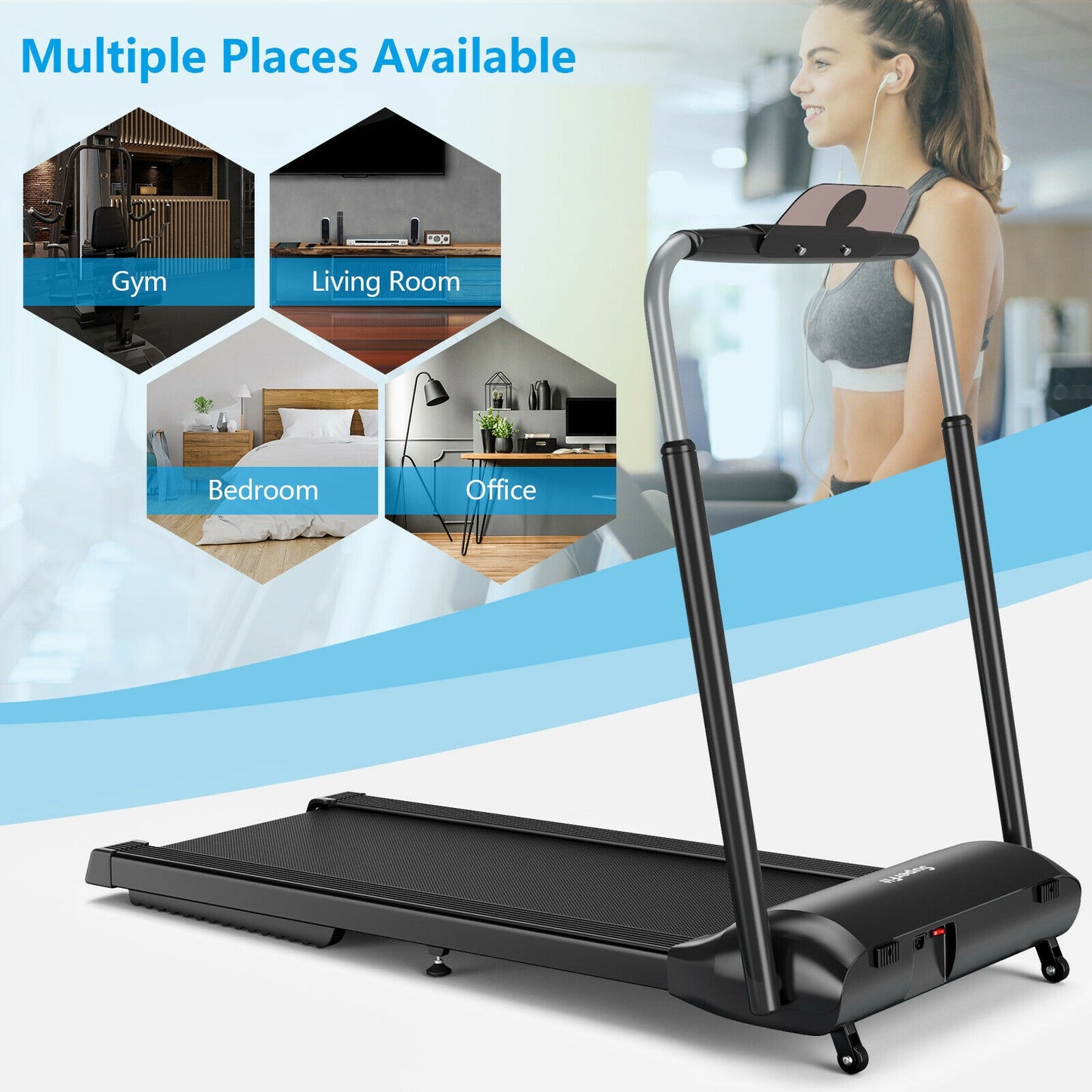 Compact Folding Treadmill with Touch Screen APP Control-Black Kids Crystal